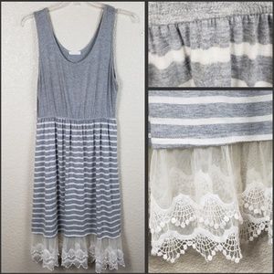 Reborn J Soft Gray Midi Tank Dress W/Lace Hem 2X